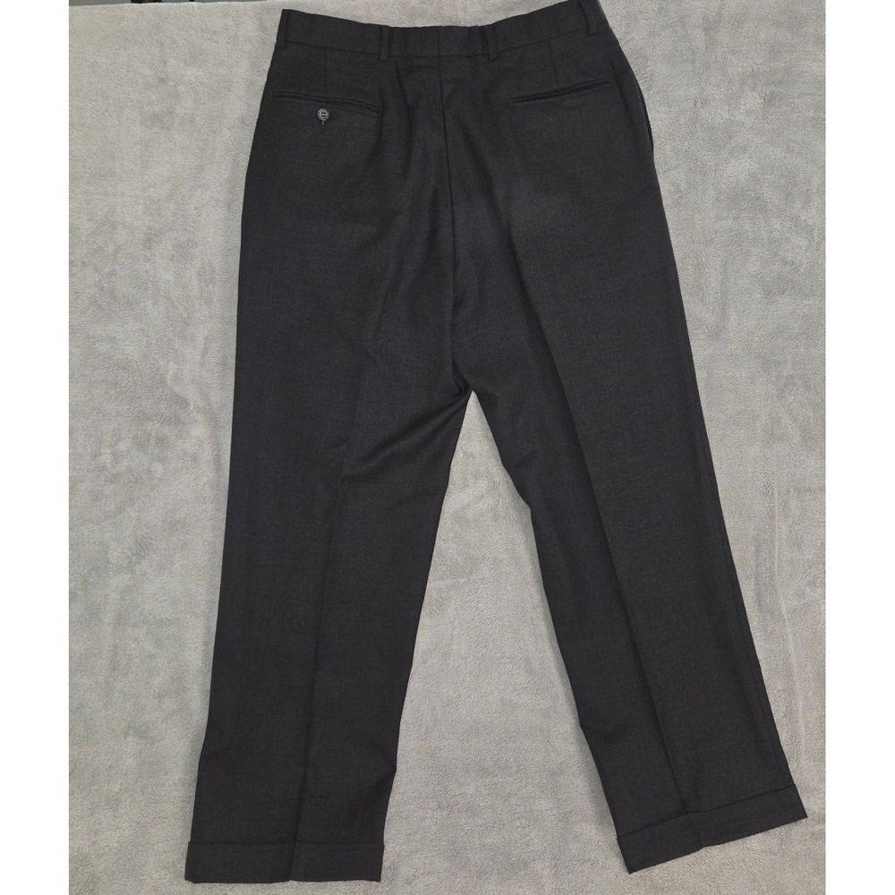 Jos A Bank Mens 33R Charcoal Gray 100% Wool Pleated Cuffed Dress Pants Trousers - Picture 4 of 10